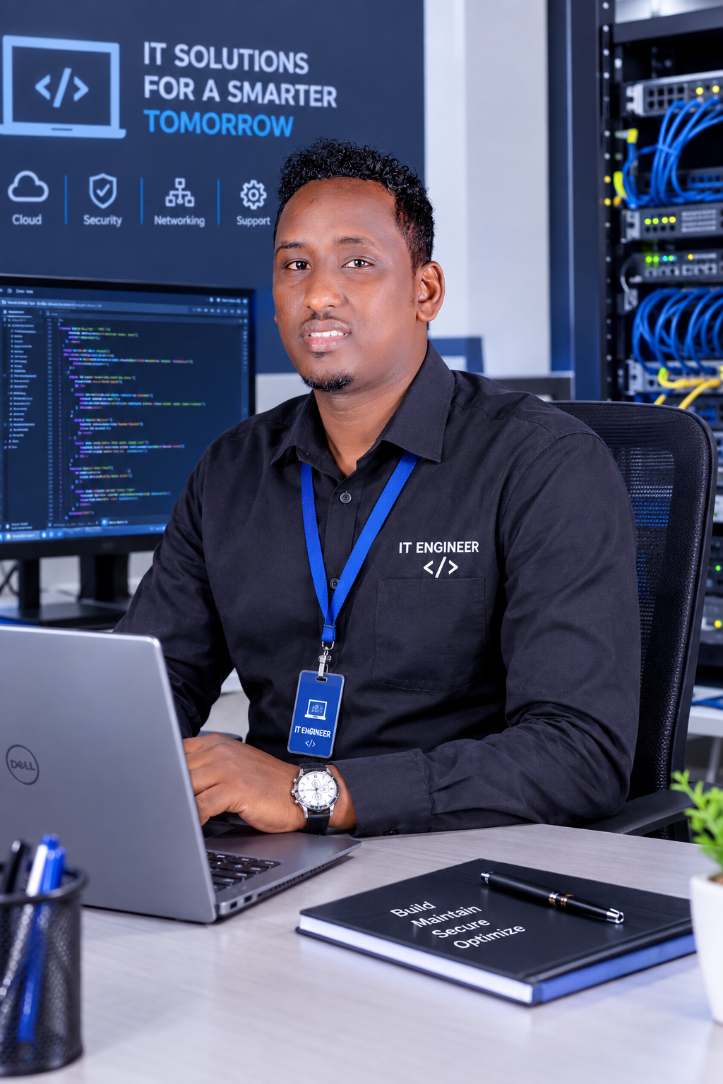 Bakartech IT engineer working in a modern technology office